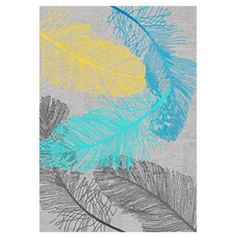 Multicolored Feather Pattern Rug Funky Polyester Carpet Anti-Slip Backing Carpet for Home Decor