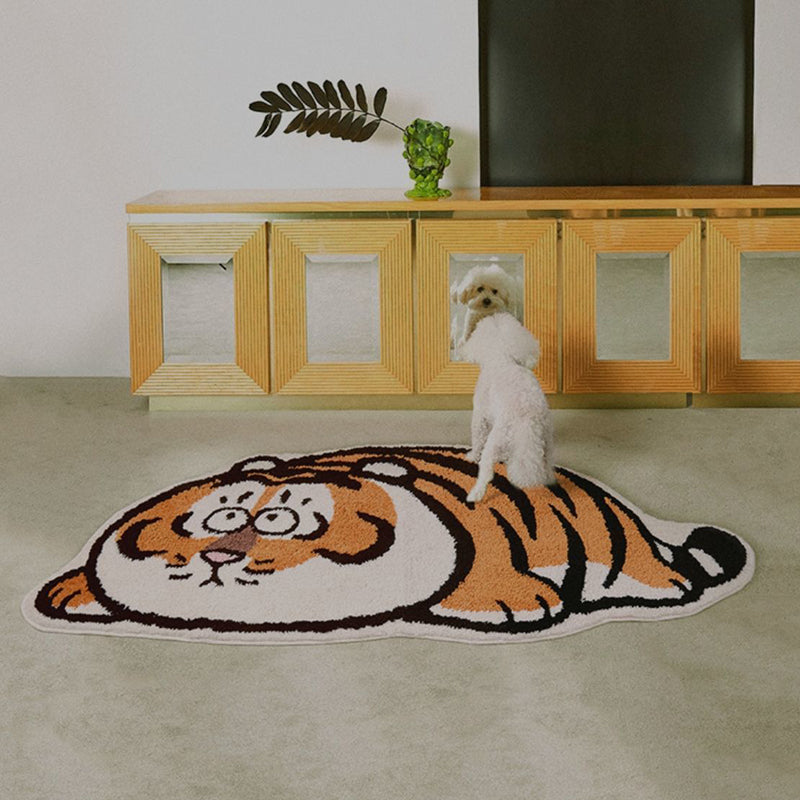 Novelty Bold Tiger Pattern Rug Orange Tone Polyester Carpet Stain Resistant Area Rug for Home Decor