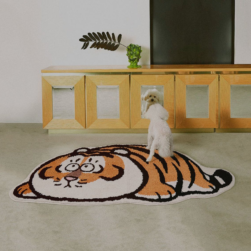 Novelty Bold Tiger Pattern Rug Orange Tone Polyester Carpet Stain Resistant Area Rug for Home Decor