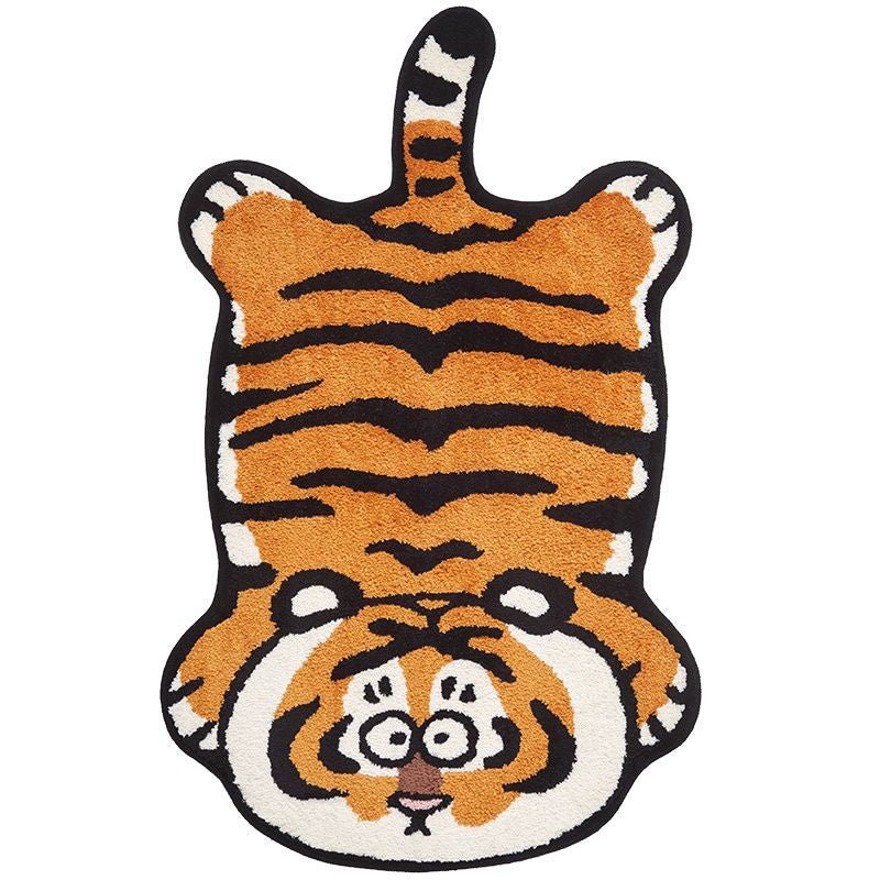 Novelty Bold Tiger Pattern Rug Orange Tone Polyester Carpet Stain Resistant Area Rug for Home Decor