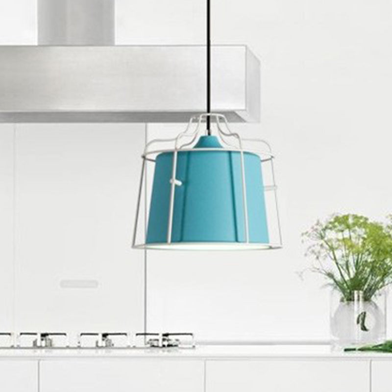 Lámpara de techo de 1 cabeza de macarrón blanco/amarillo/azul lámpara colgante de campana con sombra de metal para comedor