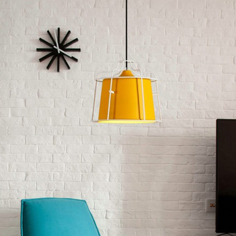 Lámpara de techo de 1 cabeza de macarrón blanco/amarillo/azul lámpara colgante de campana con sombra de metal para comedor
