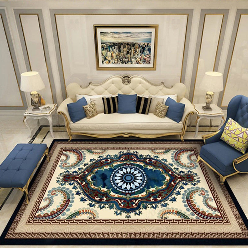 Multicolor Floral Print Rug Polyester Nordic Carpet Non-Slip Backing Indoor Rug for Living Room