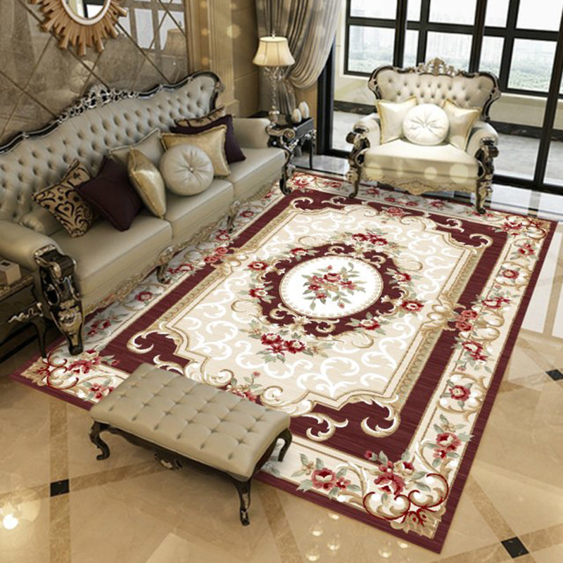 Elegant Multicolor Glam Carpet Polyester Floral Print Indoor Rug Stain Resistant Rug for Home Decor