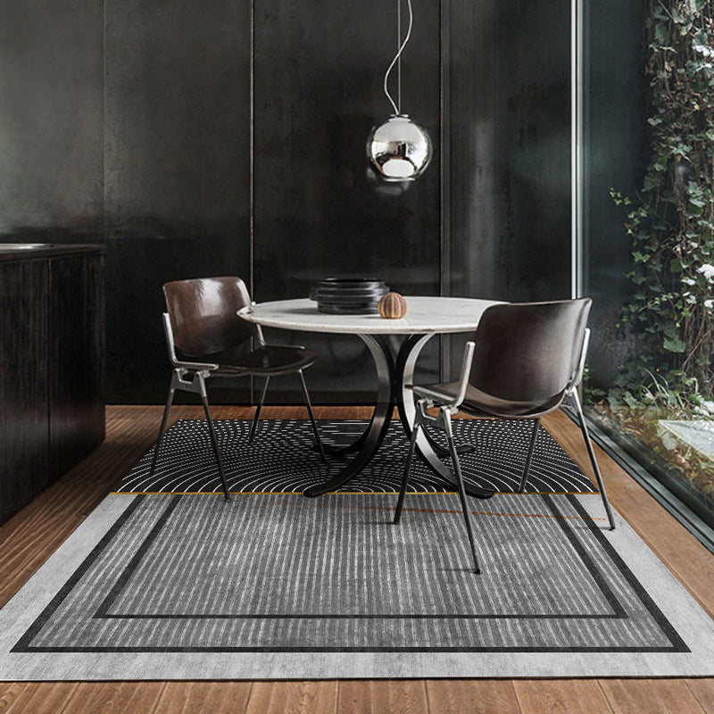 Trendy Dark Colored Rug Modern Graphic Design Rug Polyester Stain Resistant Carpet for Living Room