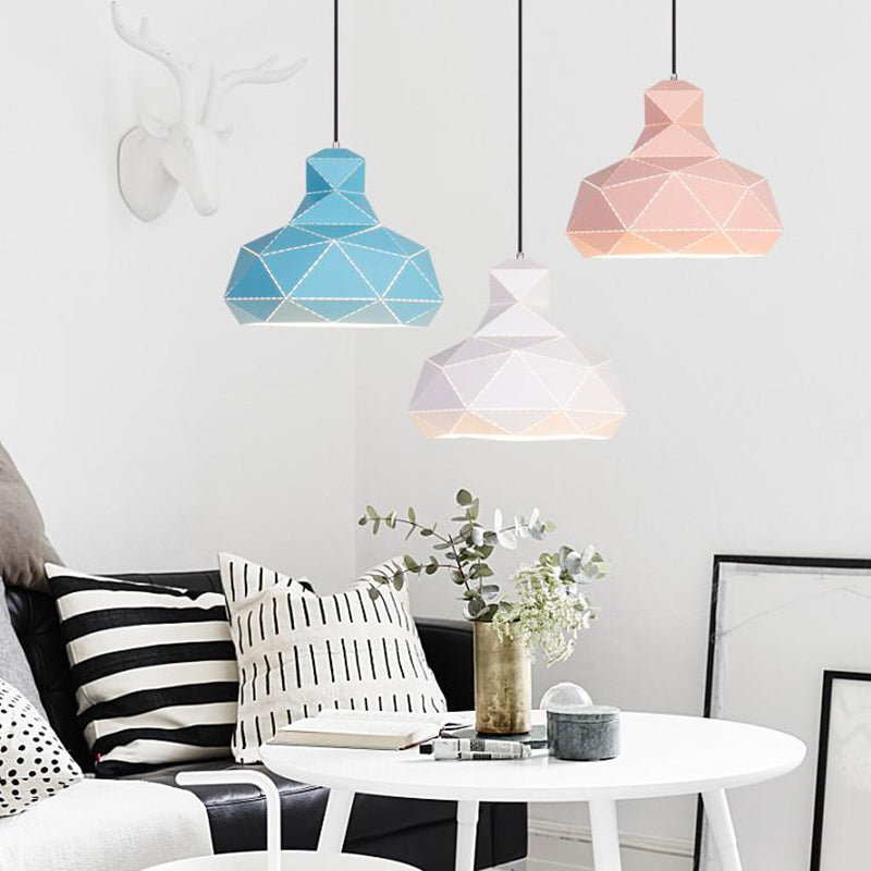 Iluminación de techo de sombrero Metal contemporánea 1 cabeza blanca/rosa/azul Poste de colgante de suspensión, 12 "/15" de ancho
