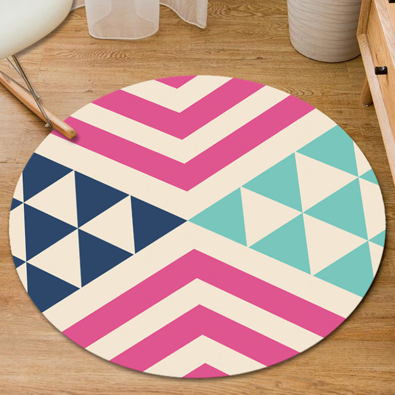 Stylish Geometry Pattern Rug Contemporary Round Rug Polyester Washable Carpet for Home Decoration