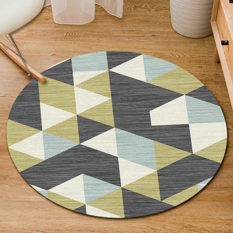 Stylish Geometry Pattern Rug Contemporary Round Rug Polyester Washable Carpet for Home Decoration