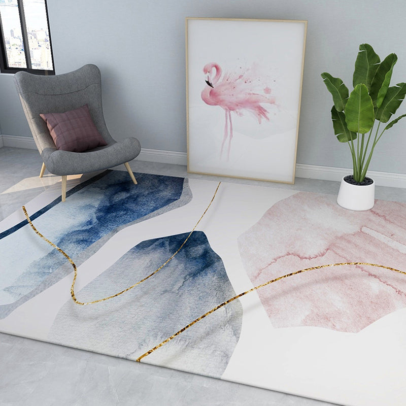 Simplicity Watercolor Printed Rug Abstract Polyester Carpet Non-Slip Backing Rug for Home Decor