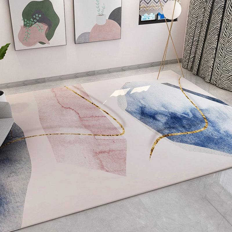 Simplicity Watercolor Printed Rug Abstract Polyester Carpet Non-Slip Backing Rug for Home Decor