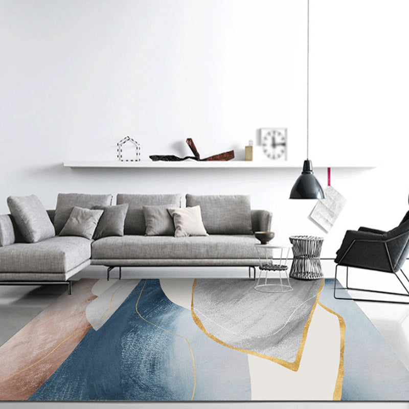 Simplicity Watercolor Printed Rug Abstract Polyester Carpet Non-Slip Backing Rug for Home Decor