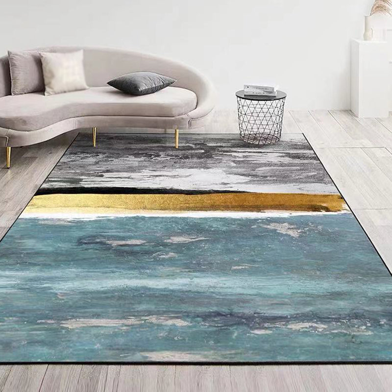 Multicolored Trendy Rug Watercolor Printed Carpet Polyester Stain Resistant Rug for Living Room