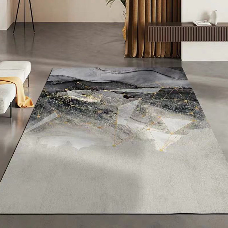 Multicolored Trendy Rug Watercolor Printed Carpet Polyester Stain Resistant Rug for Living Room