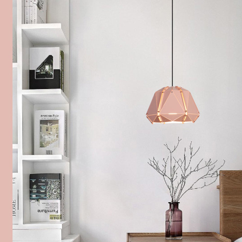Geometric Metal Hanging Light Modernism 1 Head White/Pink Suspended Lighting Fixture for Bedroom