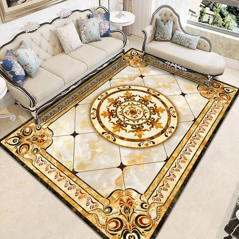 Solid Color Luxe Rug Polyester European Floral Print Indoor Rug Easy Care Carpet for Living Room