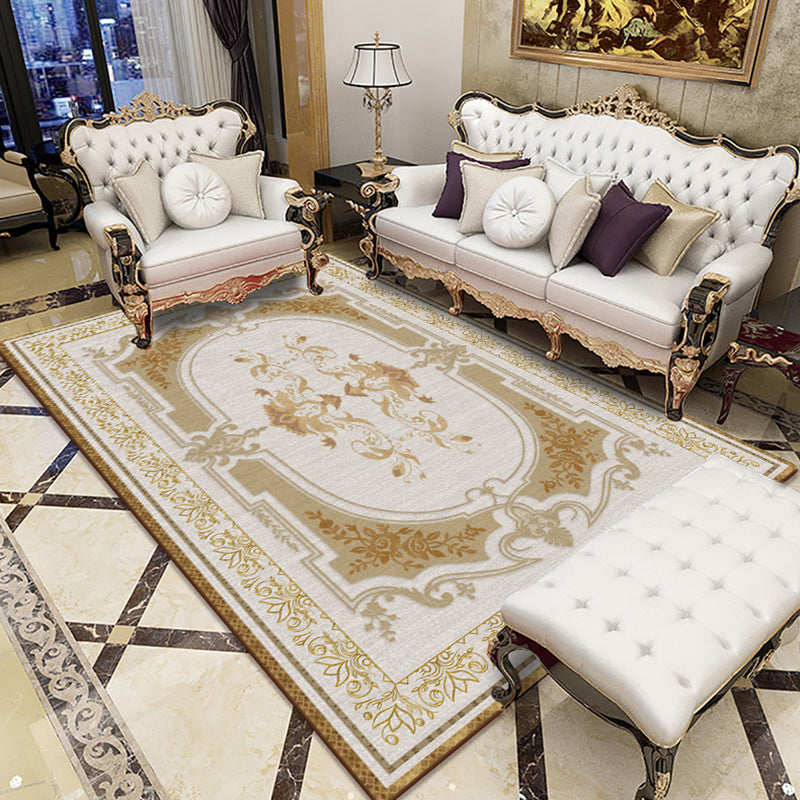 Apricot Tone Glam Area Carpet Polyester Marbling Indoor Rug Anti-Slip Backing Carpet for Living Room
