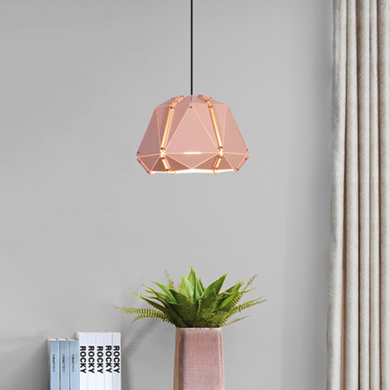 Geometric Metal Hanging Light Modernism 1 Head White/Pink Suspended Lighting Fixture for Bedroom
