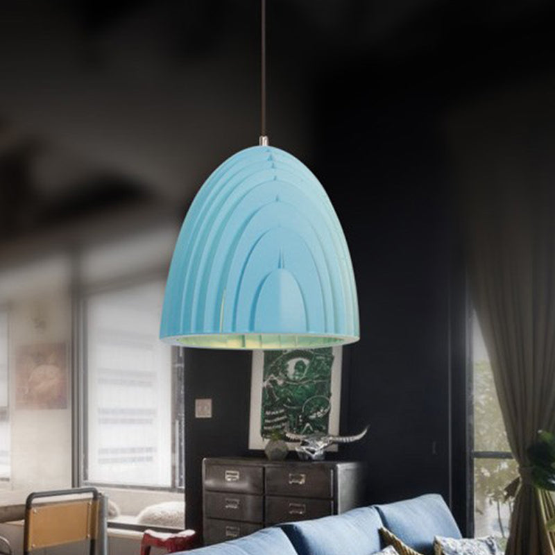 Macaron 1 Head Down Lighting White/Blue Trumpet Pendant Light Fixture with Metal Shade