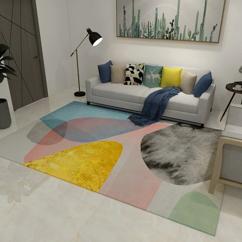 Multicolored Abstract Indoor Rug Contemporary Polyester Rug Non-Slip Backing Carpet for Bedroom
