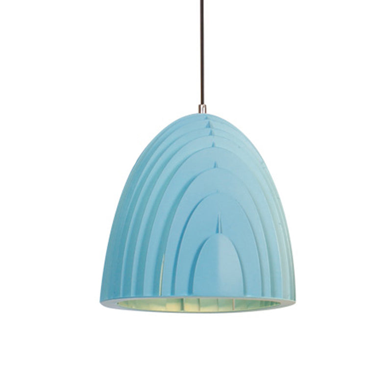 Macaron 1 Head Down Lighting White/Blue Trumpet Pendant Light Fixture with Metal Shade