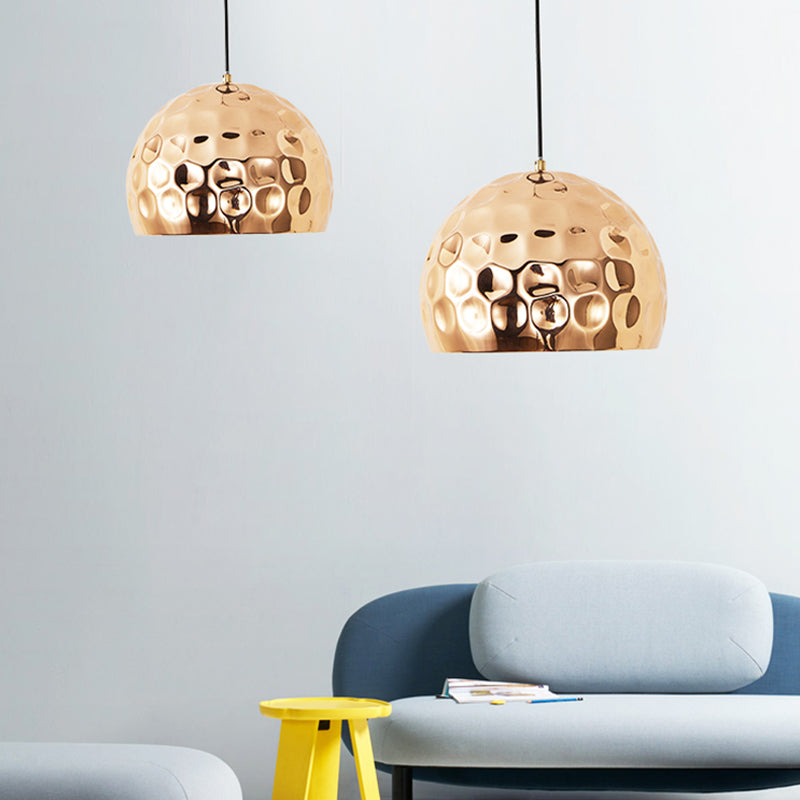 1 Head Living Room Pendant Lamp Modernist Gold Hanging Light Fixture with Dome Metal Shade