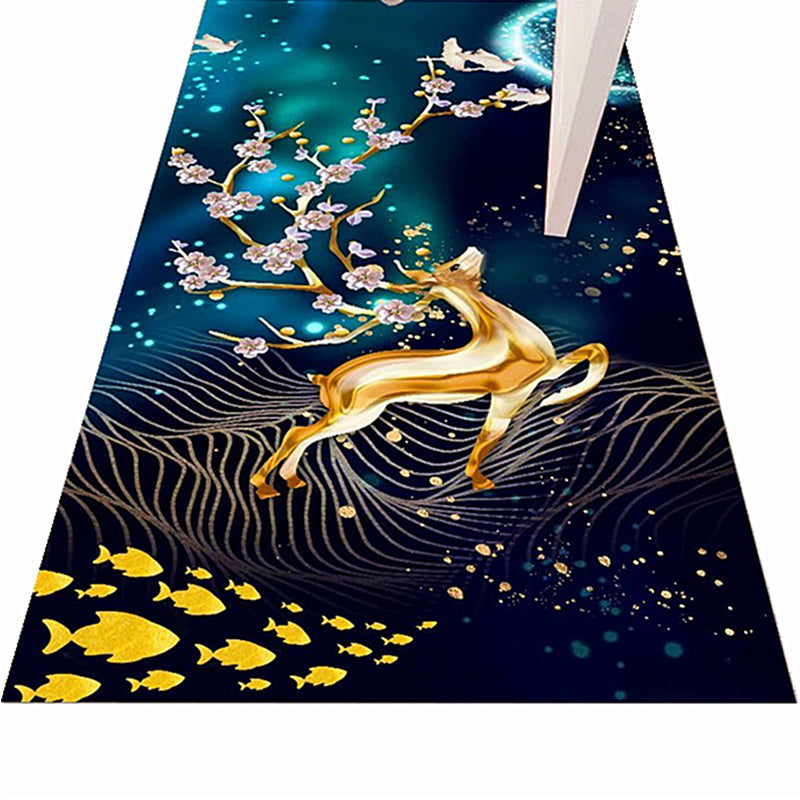 Black Tone Vintage Area Rug Polyester Animals Print Rug Washable Indoor Rug for Living Room