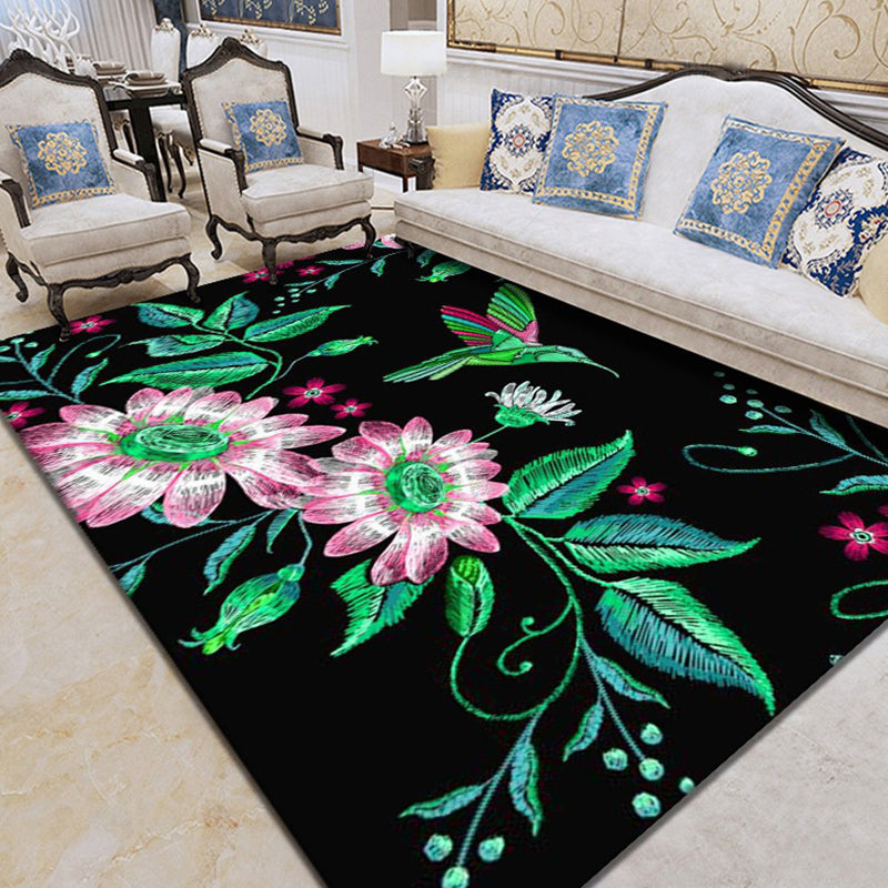 Trendy Floral Design Rug Modern Comfort Carpet Polyester Non-Slip Backing Rug for Home Decor