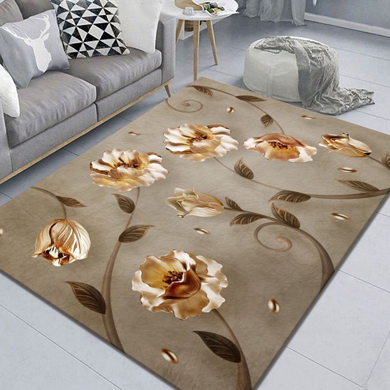 Trendy Floral Design Rug Modern Comfort Carpet Polyester Non-Slip Backing Rug for Home Decor