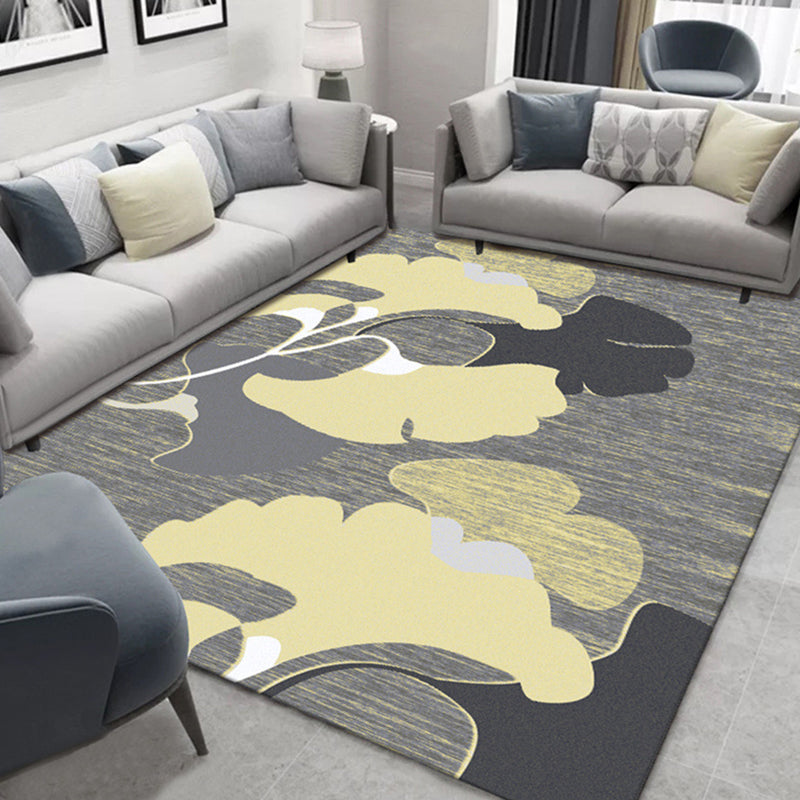 Dark Colored Simple Area Rug Floral Printed Carpet Polyester Stain Resistant Rug for Living Room
