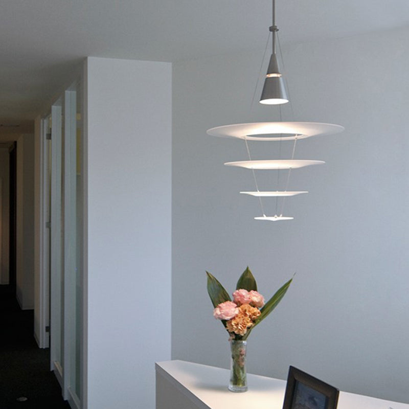 1 Head Circular Hanging Light Contemporary Acrylic Ceiling Suspension Lamp in Silver