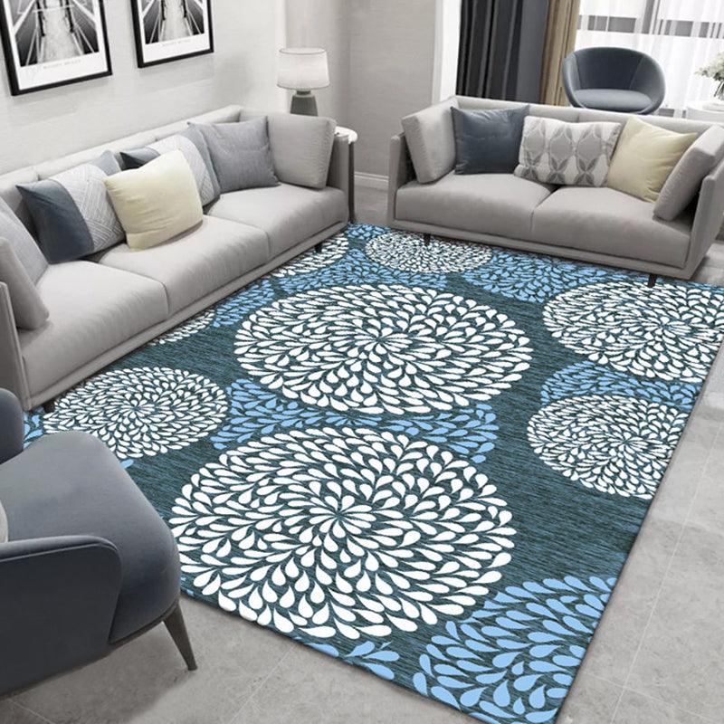 Dark Colored Simple Area Rug Floral Printed Carpet Polyester Stain Resistant Rug for Living Room