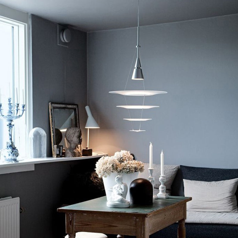 1 Head Circular Hanging Light Contemporary Acrylic Ceiling Suspension Lamp in Silver