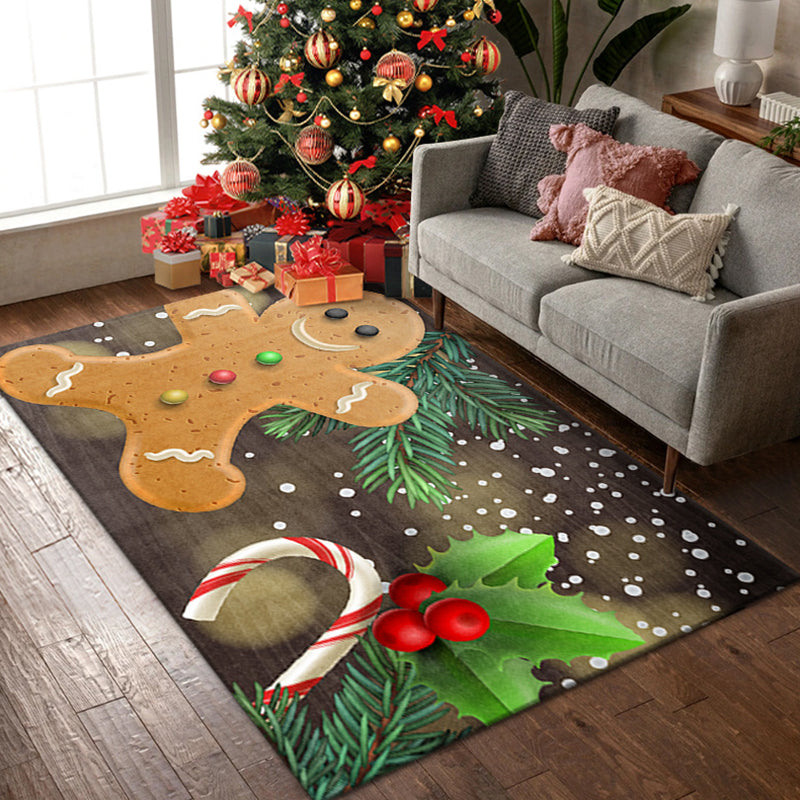 Multicolor Christmas Print Rug Polyester Creative Carpet Non-Slip Backing Indoor Rug for Living Room