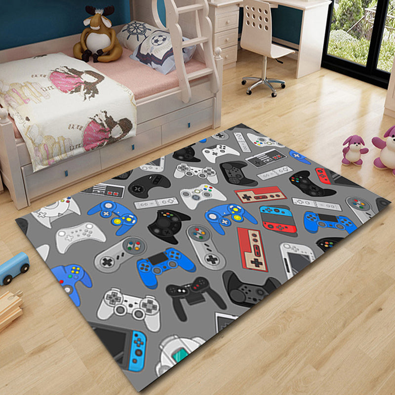 Multicolor Living Room Carpet Modern Game Machine Printed Area Rug Polyester with Easy Care Rug