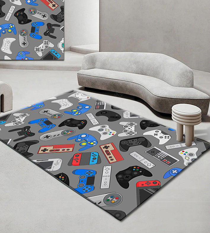 Multicolor Living Room Carpet Modern Game Machine Printed Area Rug Polyester with Easy Care Rug