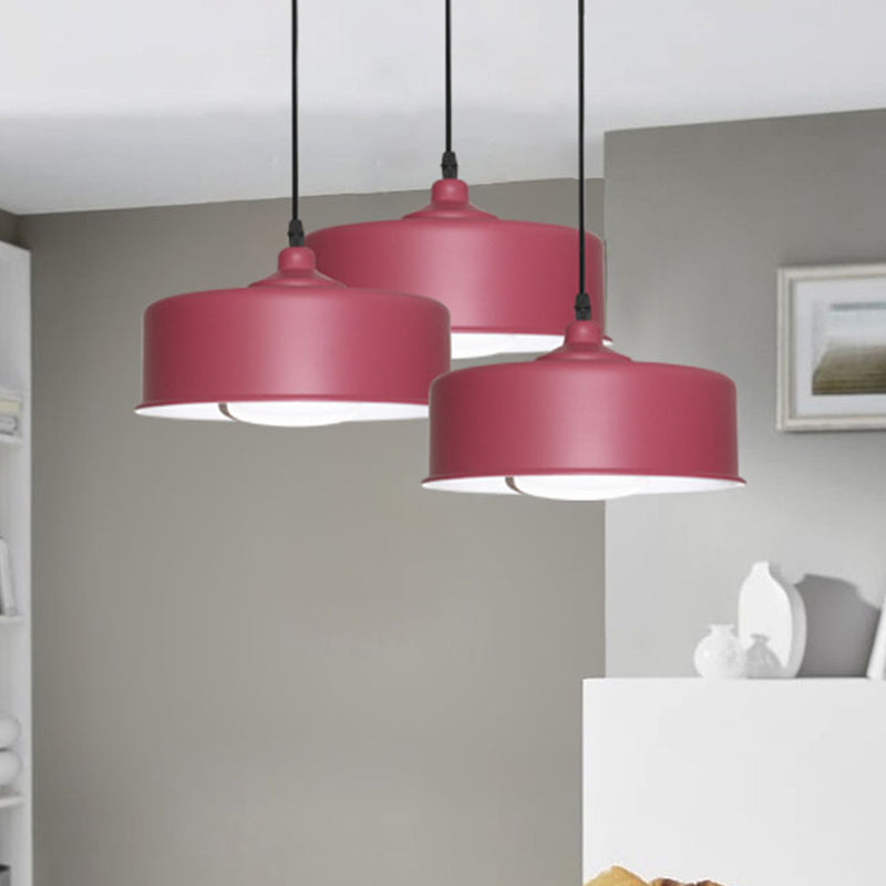 Modernist 1 Bulb Hanging Lighting Purple Drum Ceiling Pendant Light with Metal Shade