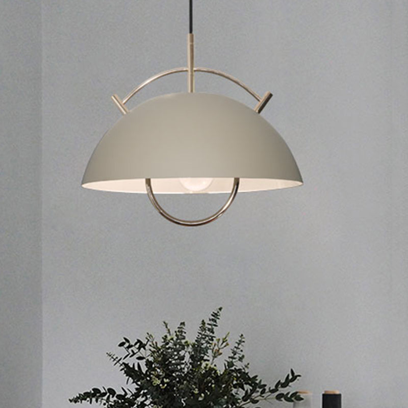 Metal Bowl Down Lighting Macaron 1 Head Blue/White/Khaki Hanging Ceiling Light with Handle