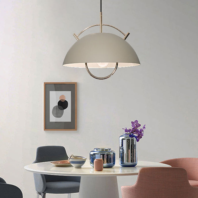 Metal Bowl Down Lighting Macaron 1 Head Blue/White/Khaki Hanging Ceiling Light with Handle