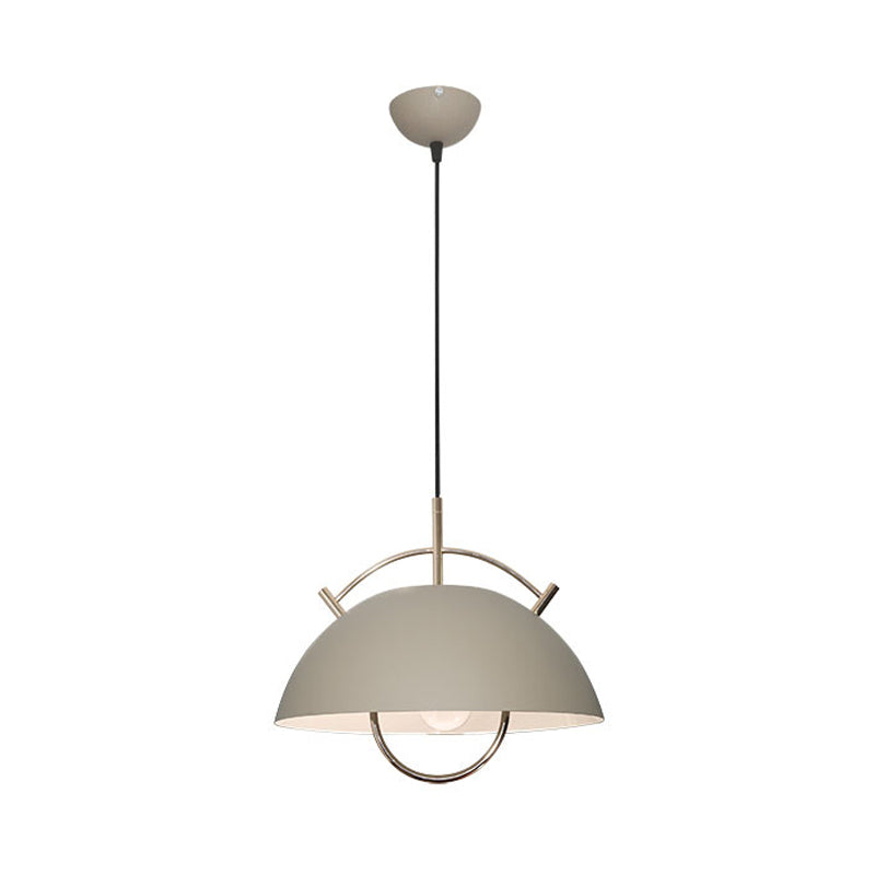 Metal Bowl Down Lighting Macaron 1 Head Blue/White/Khaki Hanging Ceiling Light with Handle