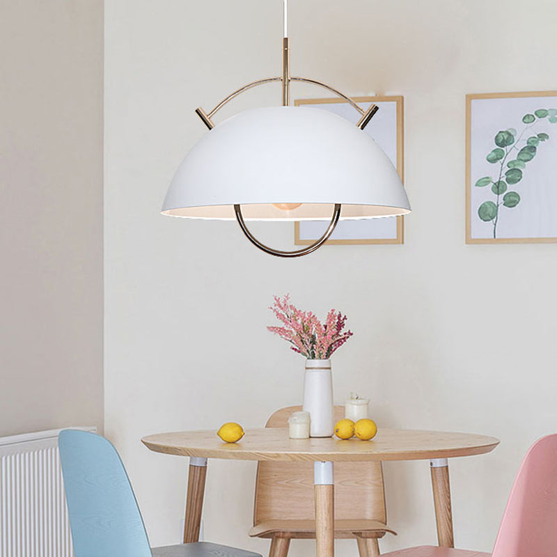 Metal Bowl Down Lighting Macaron 1 Head Blue/White/Khaki Hanging Ceiling Light with Handle