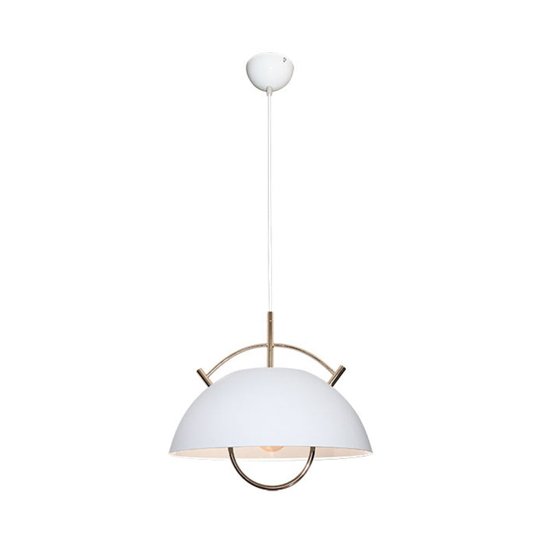 Metal Bowl Down Lighting Macaron 1 Head Blue/White/Khaki Hanging Ceiling Light with Handle