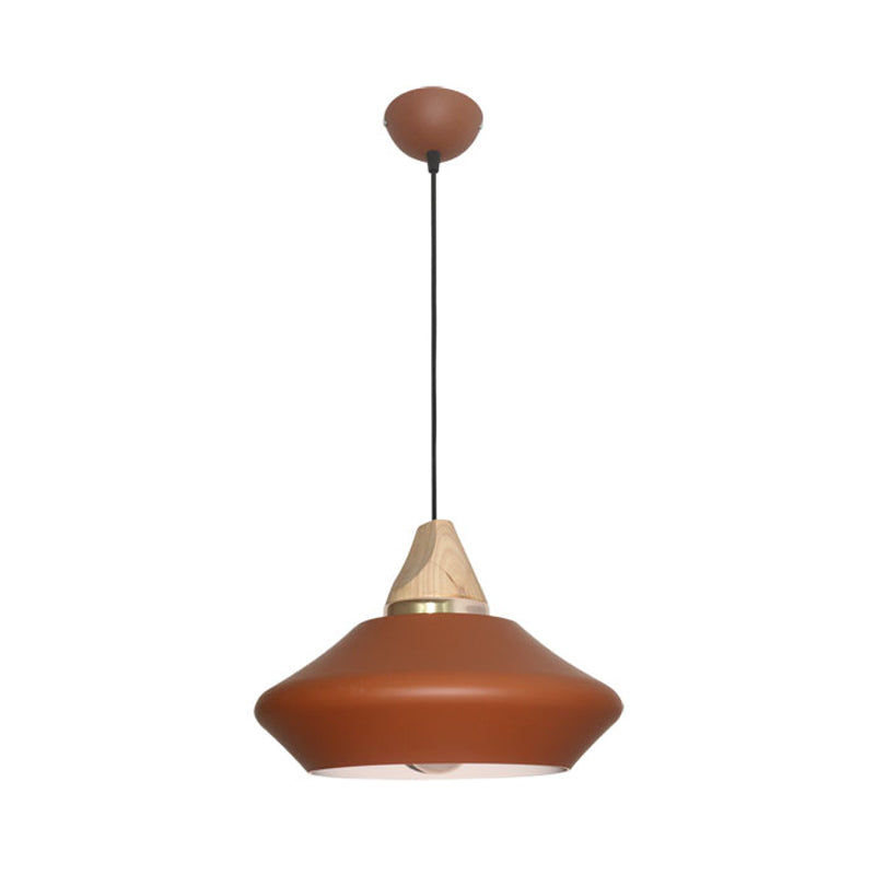 Hat Ceiling Lamp Contemporary Metal 1 Head Pink/Coffee Pendant Light Fixture with Wood Cap