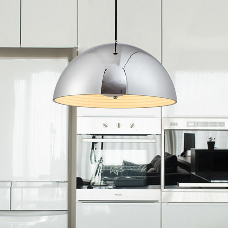 Bowl Pendant Lighting Modernism Metal 12"/16" Wide 1 Bulb Chrome Ceiling Hanging Light