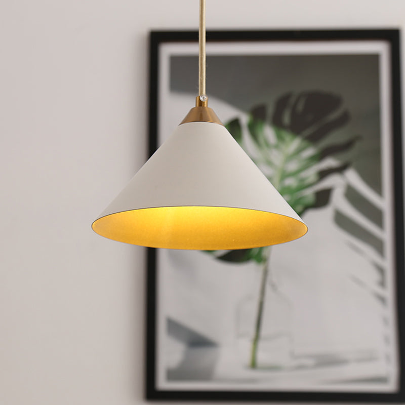 White Conical Ceiling Lighting Modernism 1 Bulb Metal Pendant Light Fixture for Living Room