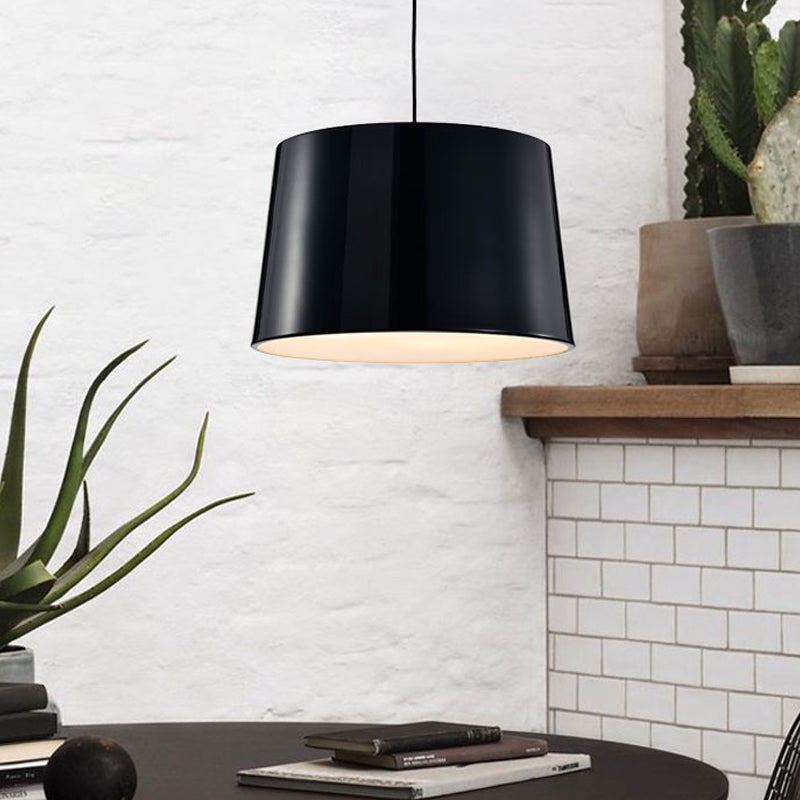 Contemporary 1 Bulb Hanging Lighting Black/White Drum Ceiling Pendant Light with Metal Shade