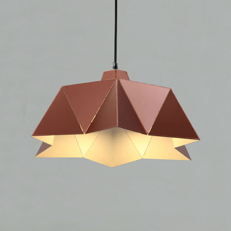 Pink Ridged Hanging Lamp Macaron 1 Head Metal Pendant Light Fixture for Bedroom