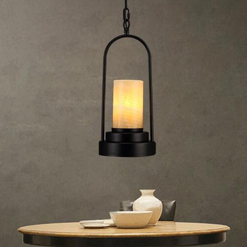 Cylinder Restaurant Suspension Lighting Farmhouse Stylish Marble 1 Light Bronze/Black Finish Ceiling Light Fixture