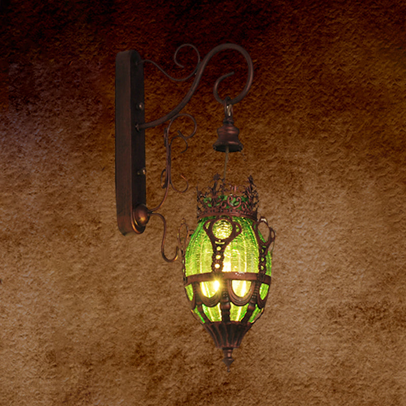 Tiffany Urn Wall Mounted Lighting 1 Light Red/Yellow/Blue Glass Sconce in Bronze for Restaurant