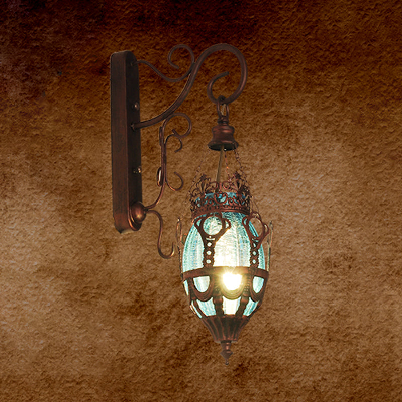 Tiffany Urn Wall Mounted Lighting 1 Light Red/Yellow/Blue Glass Sconce in Bronze for Restaurant