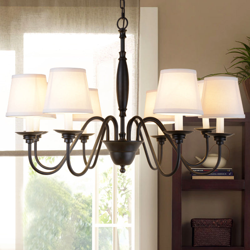 Sputnik metalen kroonluchter verlichting modernistische 6/8 koppen hangende plafondlamp in zwart met kegelstofschaduw